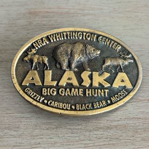 NRA Whittington Center Alaska VTG Brass Belt Buckle‎ Big Game Hunt Made In USA